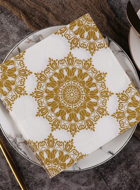 PomParty复古花纹餐巾纸两层20张金色白色百搭西餐纸巾一次性纸巾