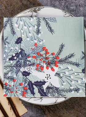 红色果实植物餐巾纸西餐厅大张纸巾方巾彩色印花图案装饰木浆纸巾