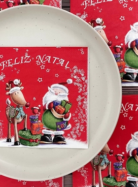 PomParty圣诞老人餐巾纸20张2层卡通可爱红色节日专用一次性纸巾