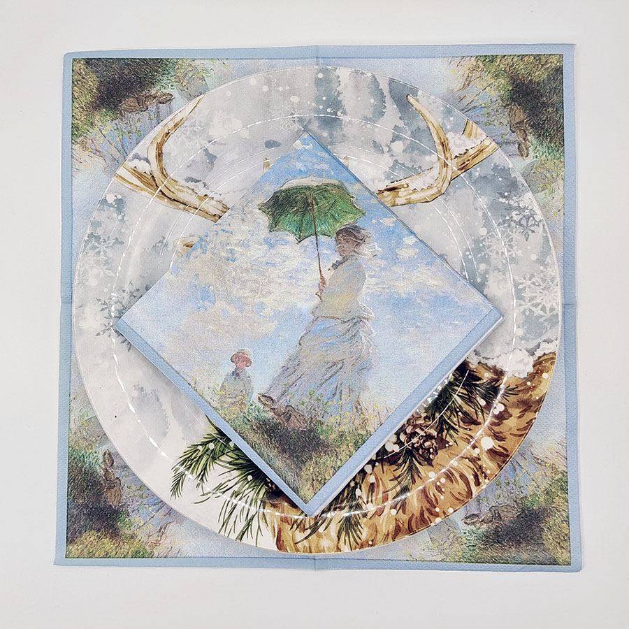萌派熊莫奈油画系列印花餐巾纸木浆口布彩色纸巾餐厅装饰餐垫纸巾图片