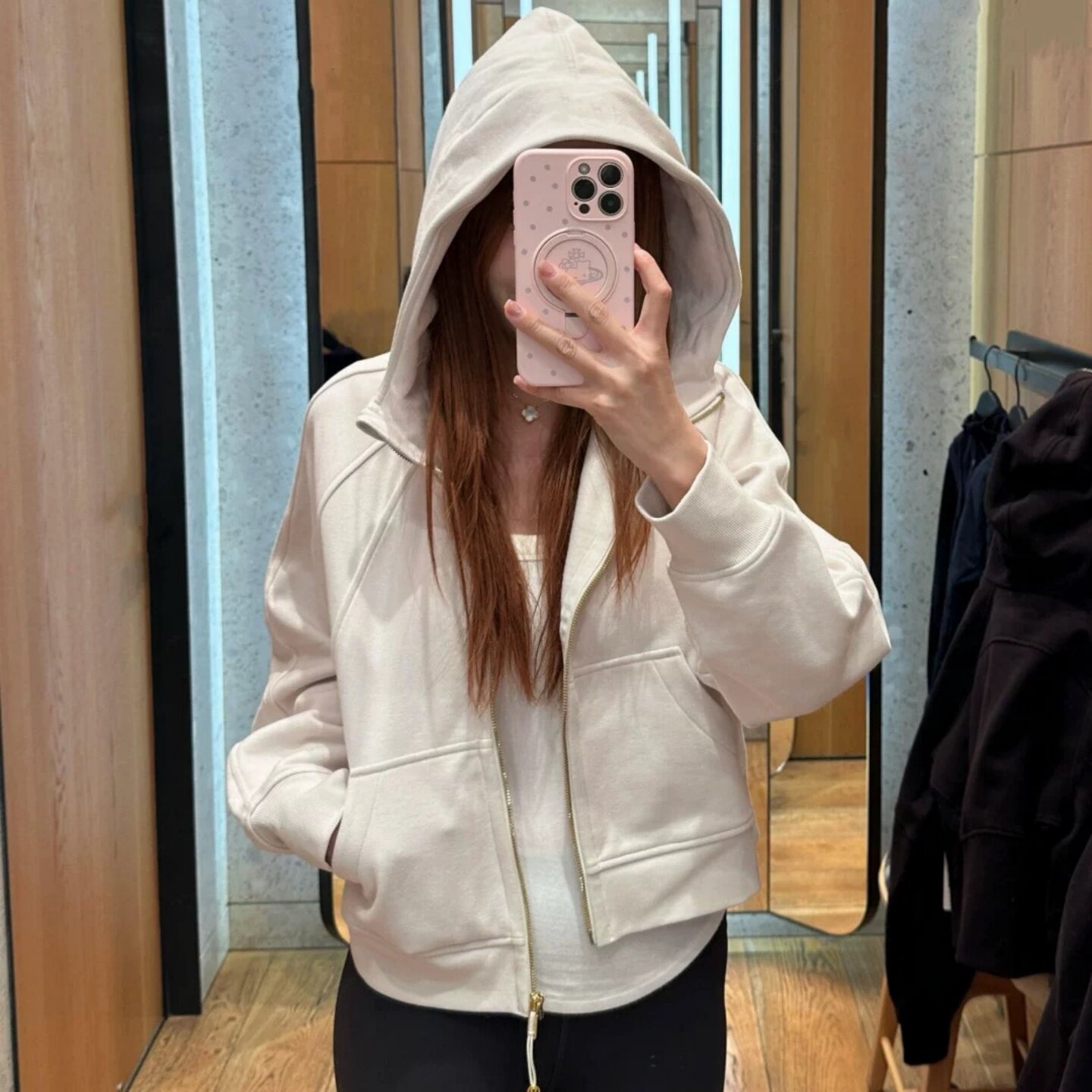 春秋加绒加厚连帽短款瑜伽卫衣女