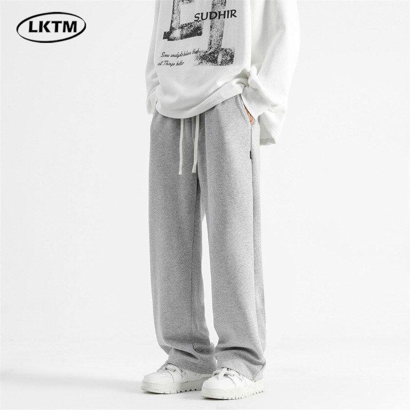 直筒宽松卫裤青少年男运动裤灰色#百搭潮流男装阔腿抽绳休闲LKTM