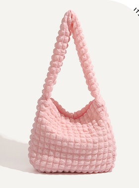 ITSOUMEI日常通勤包慵懒风大容量包包学生上课少女格纹泡泡单肩包