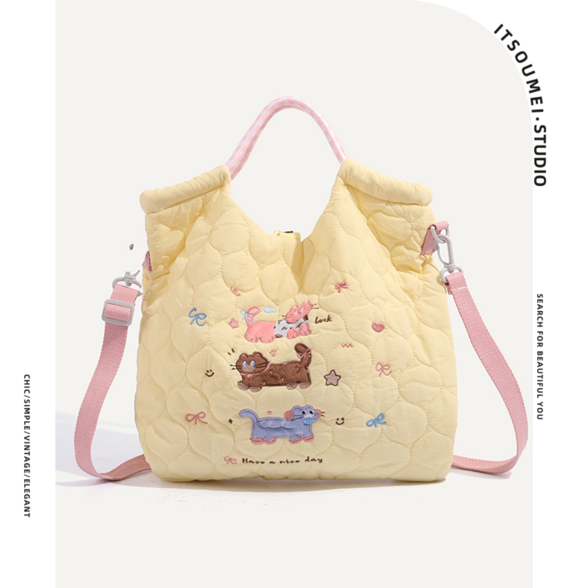 ITSOUMEI松弛感大容量包包可爱少女斜挎包通勤百搭软乎乎托特包