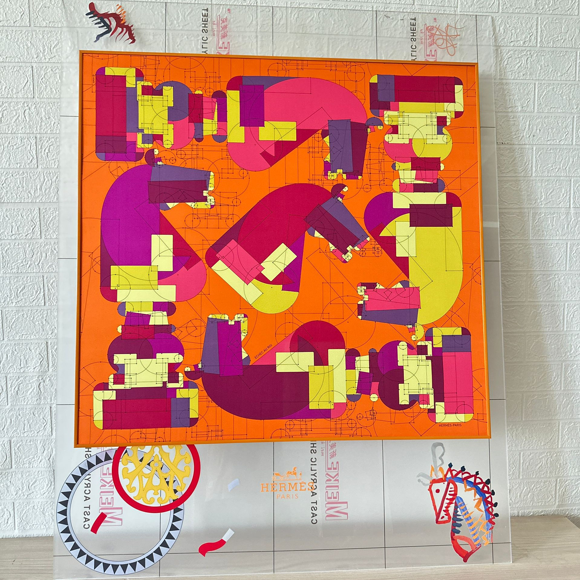 亚克力丝巾90裱框平面印花无边框