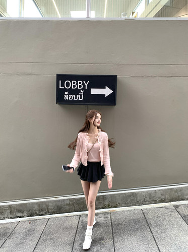 芭蕾风单排扣开衫蝴蝶结毛针织衫