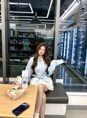 Lily Rosemary/ “小狗公主” 浅蓝棉感韩系慵懒衬衫外套