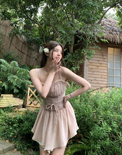 LilyRosemary/阁楼春光 纯欲感氛围吊带连衣裙女夏季樱花泡泡裙子