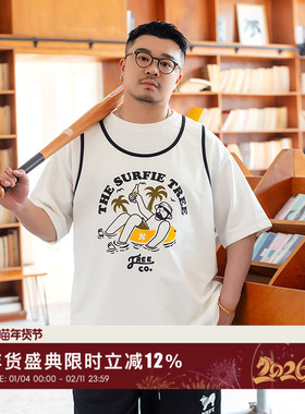 韦恩泽维尔加肥加大宽松大码男夏撞色包边卡通印花棉篮球背心9214