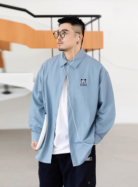 韦恩泽维尔潮牌大码长袖衬衫男秋季加肥加大宽松薄外套情侣款7975