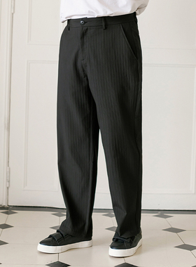 韦恩泽维尔大码直筒小西裤男宽松加肥加大暗褶垂感休闲裤长裤8947