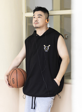 韦恩泽维尔潮牌大码男装宽松少年感休闲运动连帽V领坎肩背心8815