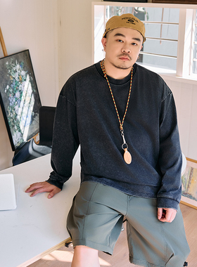 韦恩泽维尔加肥加大宽松大码男280g纯棉圆领长袖扎染渐变T恤F270B