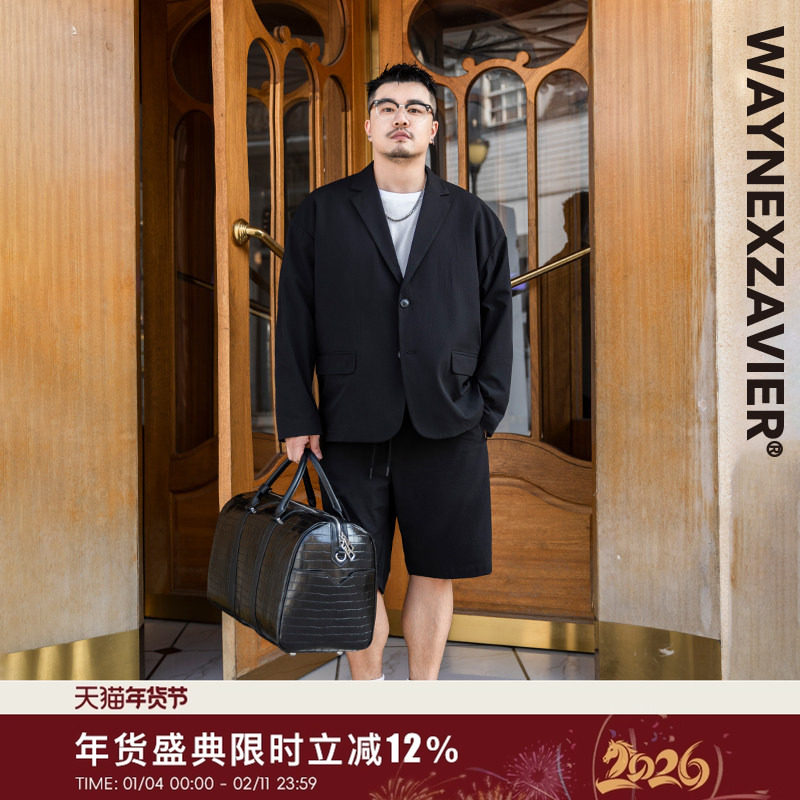 韦恩泽维尔大码商务休闲西装外套男春加肥加大泡泡纱西服外套8103