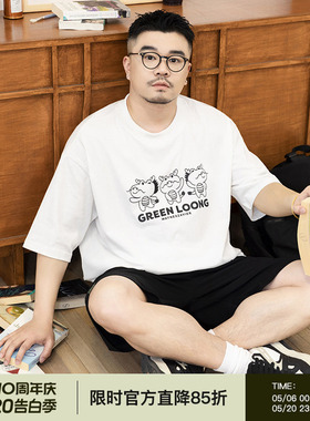 韦恩泽维尔大码白色纯棉t恤男宽松夏季加肥加大休闲卡通印花8719