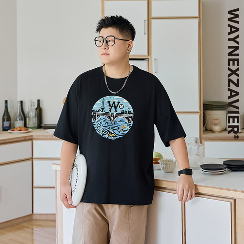 韦恩泽维尔大码男涂鸦宽松T恤
