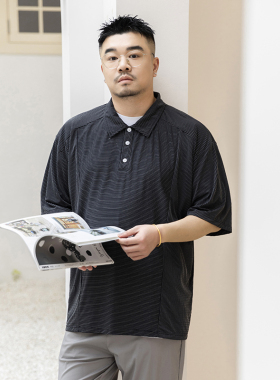韦恩泽维尔大码男装加肥加大宽松商务休闲拼接条纹短袖polo衫8712