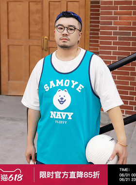 韦恩泽维尔加肥加大宽松大码男夏圆领包边卡通印花篮球背心9207
