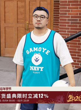 韦恩泽维尔加肥加大宽松大码男夏圆领包边卡通印花篮球背心9207