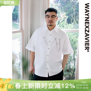 送可拆装 休闲衬衫 饰链9407 男翻领短袖 韦恩泽维尔加肥加大宽松大码