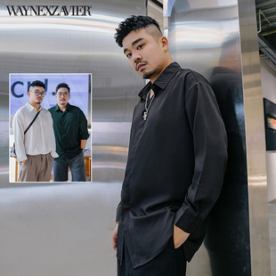 衬衣男6855 衬衫 韦恩泽维尔加肥加大商务休闲大码 宽松翻领缎面长袖