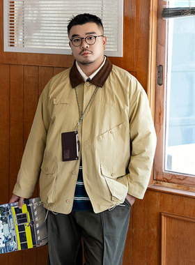 韦恩泽维尔加肥加大宽松大码男装秋冬撞色翻领多口袋工装夹克9136