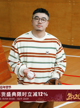 韦恩泽维尔潮牌大码美式学院风卫衣男女同款秋季宽松复古条纹8853