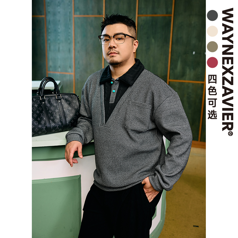 韦恩泽维尔秋冬长袖撞色拼接POLO