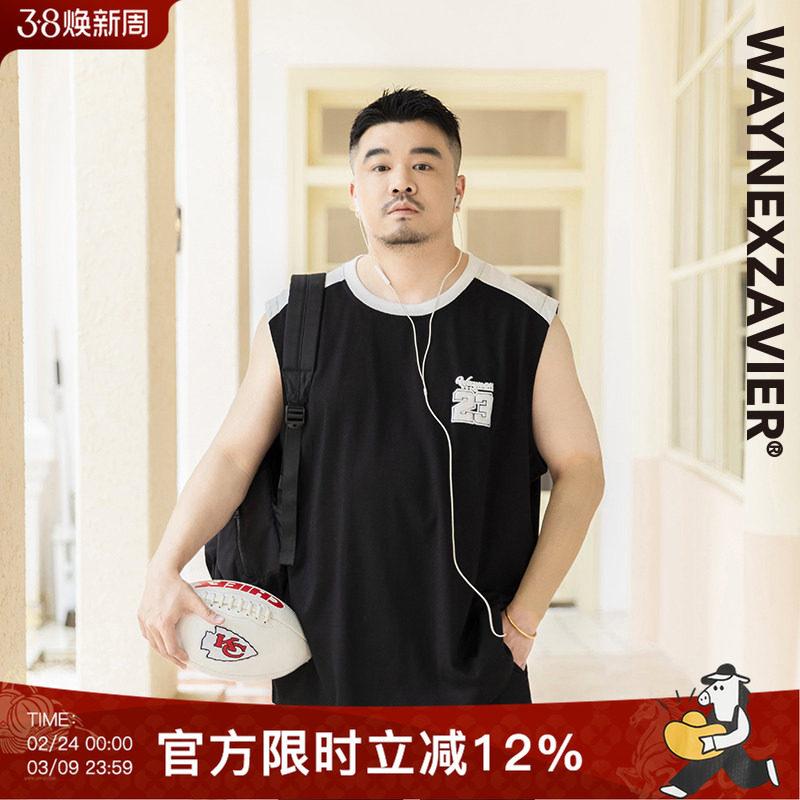 韦恩泽维尔大码运动休闲纯棉背心男宽松夏季加肥加大无袖汗衫8811