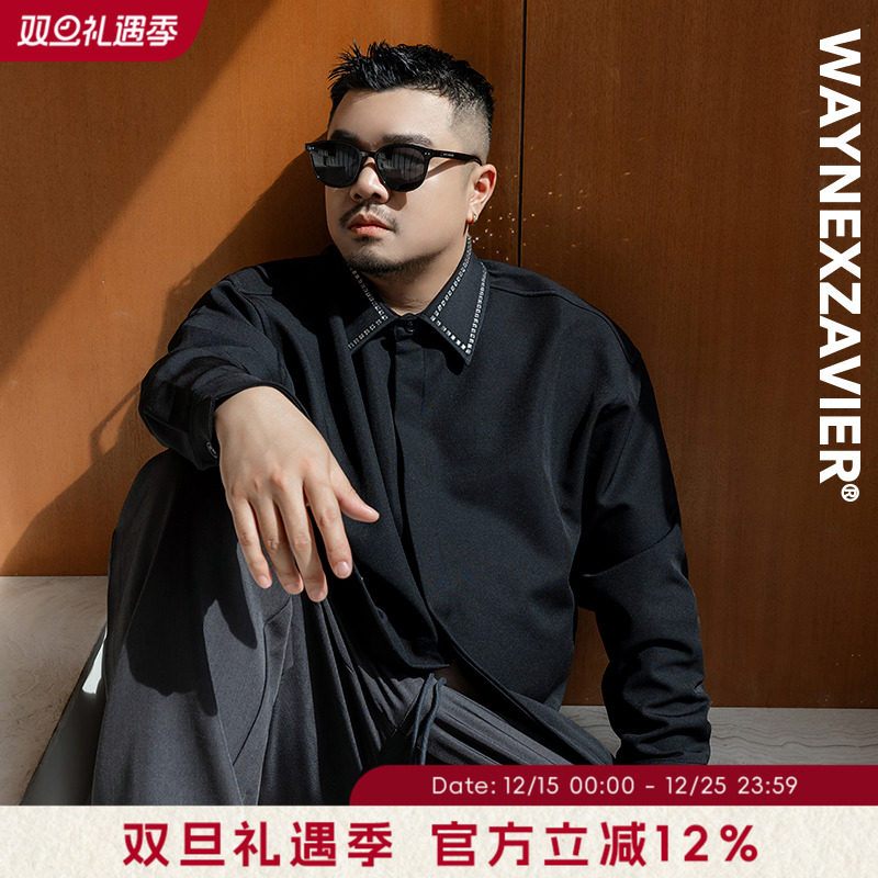 韦恩泽维尔翻领长袖休闲烫钻衬衫