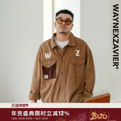 韦恩泽维尔潮牌纯棉休闲工装 大码 外套男宽松加肥加大加绒夹克8900