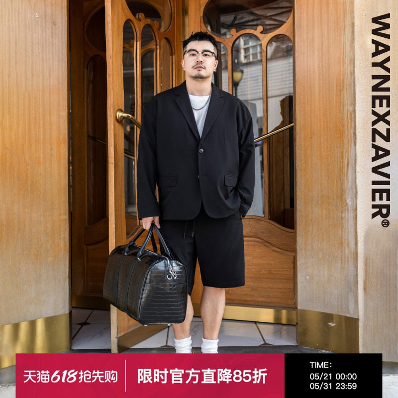 韦恩泽维尔大码商务休闲西装外套男春加肥加大泡泡纱西服外套8103