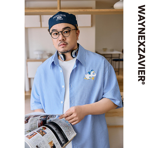 韦恩泽维尔大码男夏显瘦短袖衬衫