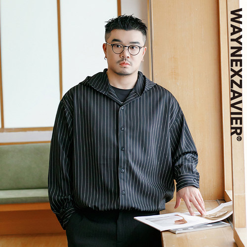 韦恩泽维尔连帽长袖休闲条纹衬衫