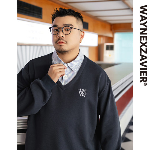 韦恩泽维尔休闲撞色假两件卫衣