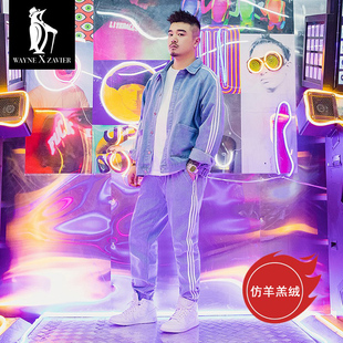 男6004 牛仔裤 韦恩泽维尔加肥加大运动风宽松大码 复古洗水束脚长裤