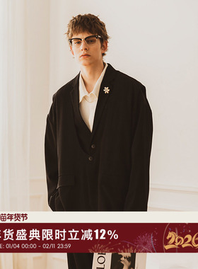 韦恩泽维尔西装两件套装男大码加肥加大秋季设计感西服外套潮7952