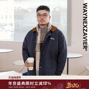 韦恩泽维尔大码宽松加肥加大冬季灯芯绒翻领绣花拉链棉服男8914