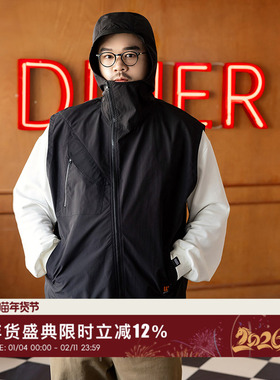 韦恩泽维尔加大宽松大码男装秋连帽不对称斜拉链门襟骑行马甲9138