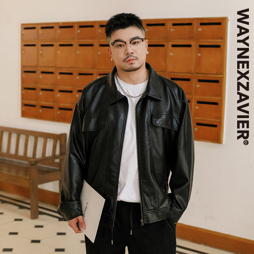 韦恩泽维尔休闲翻领皮衣外套