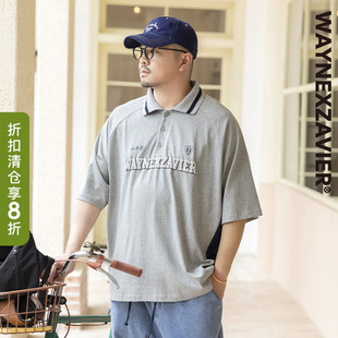 韦恩泽维尔大码 宽松加肥加大立体印花8790 运动学院风POLO衫 男夏季