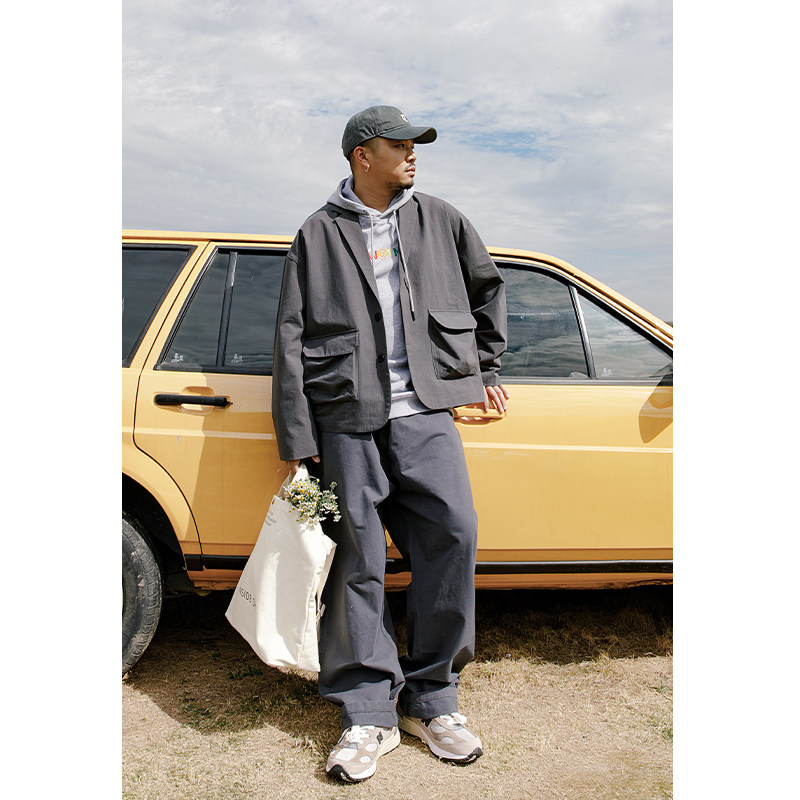 韦恩泽维尔加肥加简约宽松西服男oversize大码休闲小西装套装7573