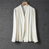 法式 女2024春夏新款 长袖 女职业软糯V领衬衫 上衣 衬衫 职场气质款