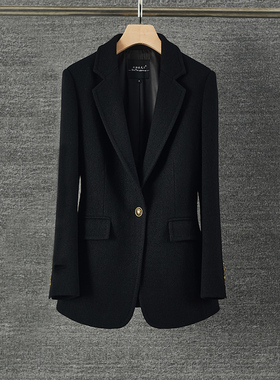 羊毛西装外套女秋冬新款黑色显瘦修身气质全毛职业高级感毛呢西服