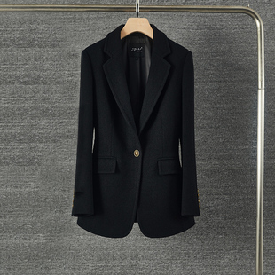 气质全毛职业高级感毛呢西服 黑色显瘦修身 羊毛西装 外套女秋冬新款
