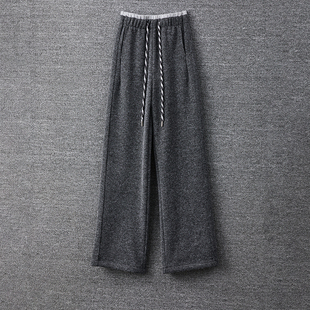 2025新款灰色秋冬加厚保暖复合直筒小宽松通勤百搭羊毛休闲女裤