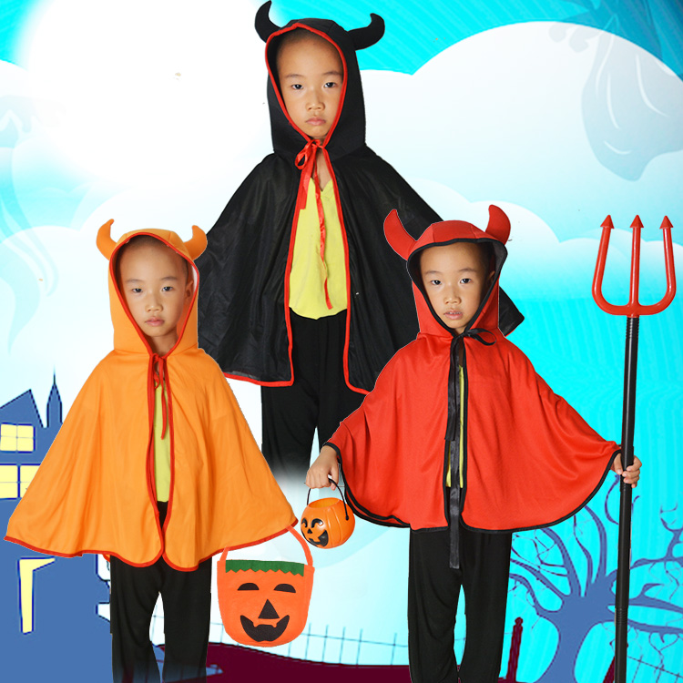 万圣节儿童牛角披风演出表演服装