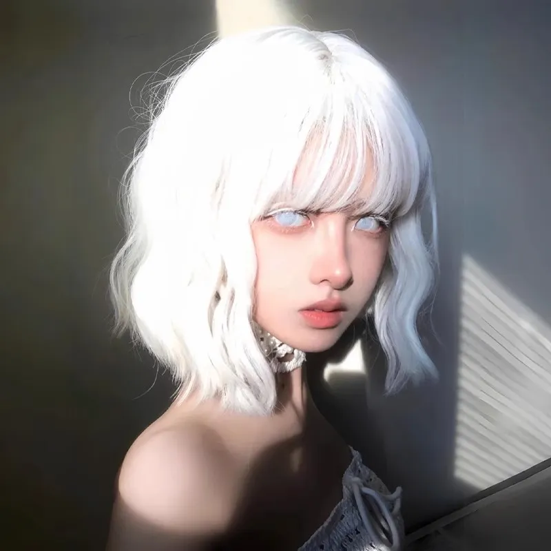 白色假发女短发全头套式万用cosplay短卷发lolita日常仿真假发套