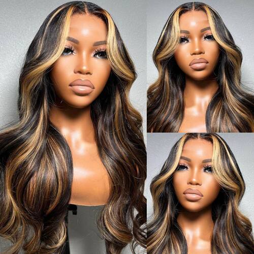 严选Highlight Ombre Lace Front Wig 13x6 Wavy Lace Glueless W