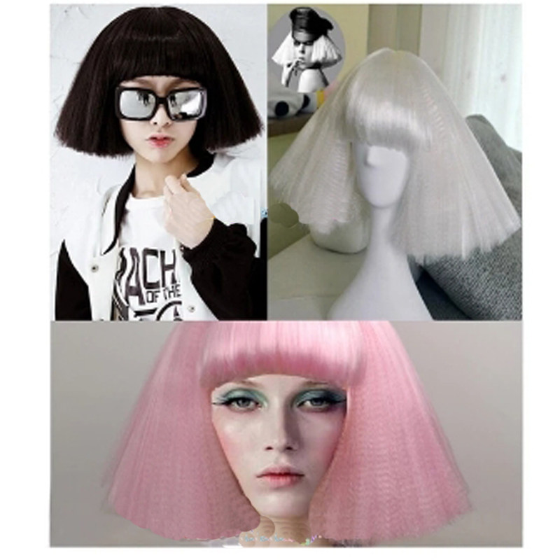 玉米须假发 女 短发 爆炸头 蓬松扫帚头 夜店明星款 白色黑色粉色